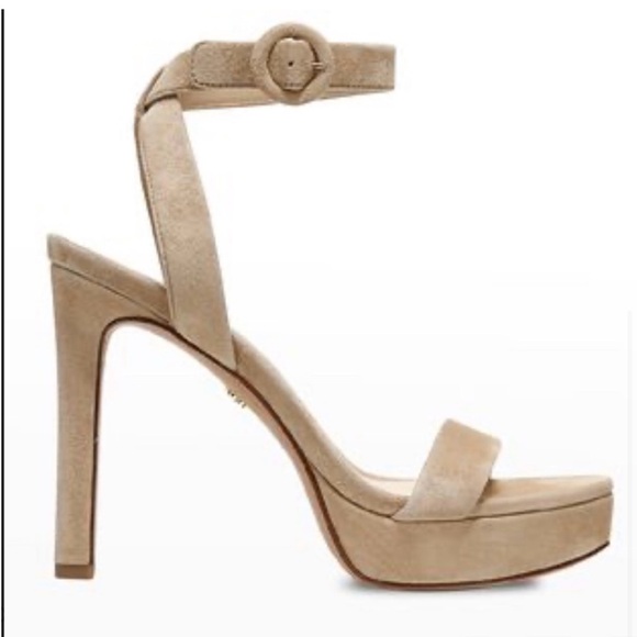 VERONICA BEARD Darcelle Platform Heel Ankle Strap Stiletto Sandal in Cream Suede - Picture 1 of 10
